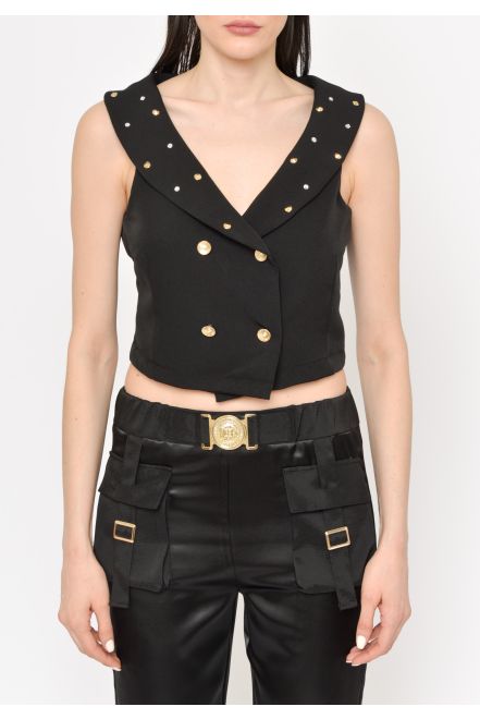 Gilet cropped con borchie