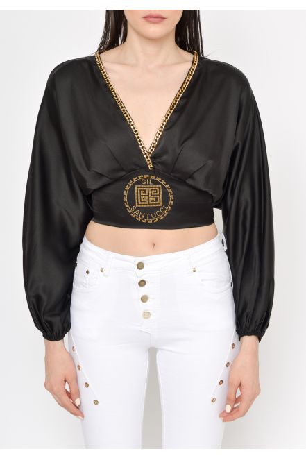 Blusa cropped con logo frontale