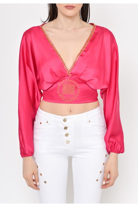 Blusa cropped con logo frontale
