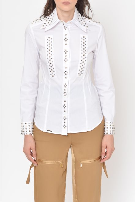 Camicia in popeline decorata con borchiette