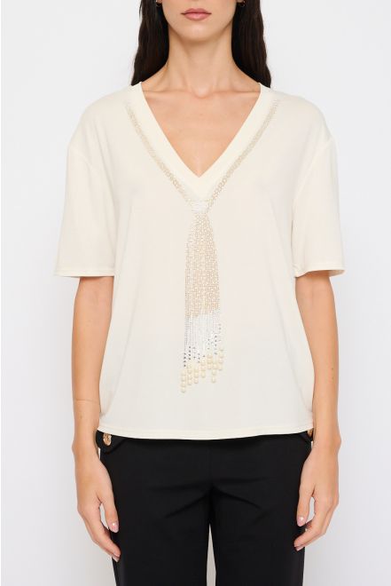 T-Shirt Cravatta Strass