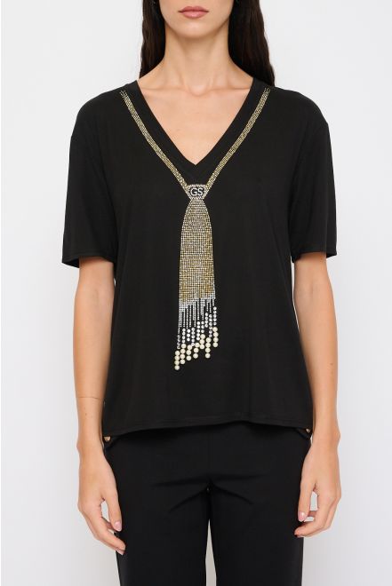 T-Shirt Cravatta Strass