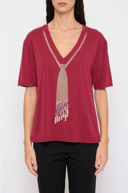 T-Shirt Cravatta Strass