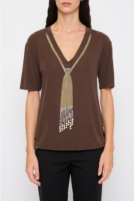 T-Shirt Cravatta Strass