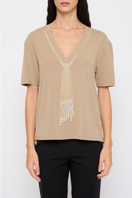 T-Shirt Cravatta Strass