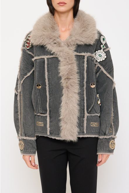 Giacca in Jeans con Applicazioni