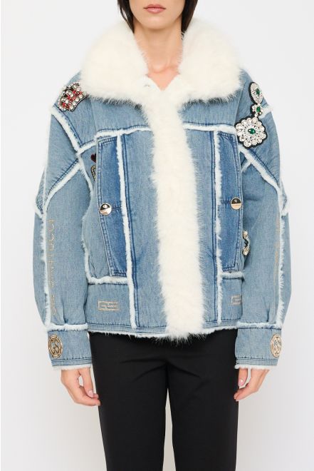 Giacca in Jeans con Applicazioni